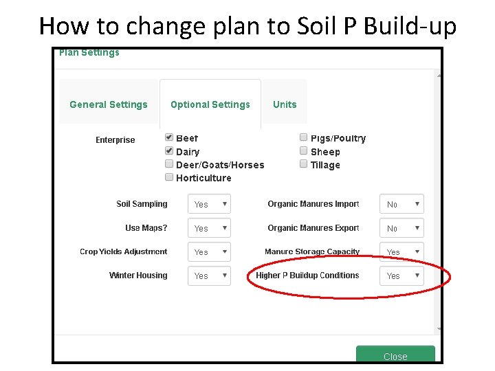 How to change plan to Soil P Build-up 