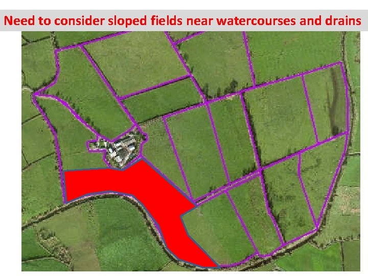 Need to consider sloped fields near watercourses and drains 