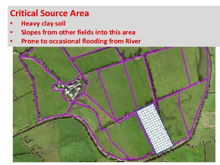 Critical Source Area • • • Heavy clay soil Slopes from other fields into