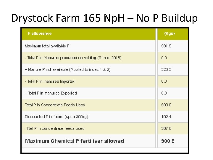 Drystock Farm 165 Np. H – No P Buildup 