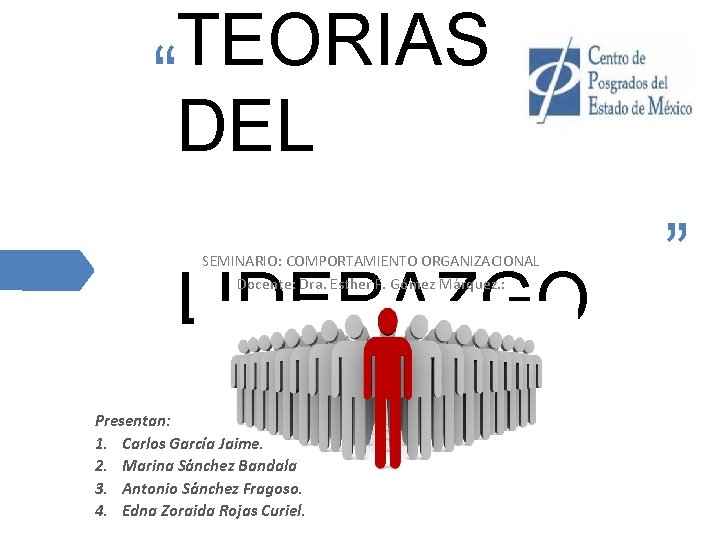 TEORIAS “ DEL LIDERAZGO SEMINARIO: COMPORTAMIENTO ORGANIZACIONAL Docente: Dra. Esther F. Gómez Márquez. : TEORIAS “ DEL LIDERAZGO SEMINARIO: COMPORTAMIENTO ORGANIZACIONAL Docente: Dra. Esther F. Gómez Márquez. :