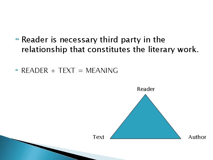  Reader is necessary third party in the relationship that constitutes the literary work.