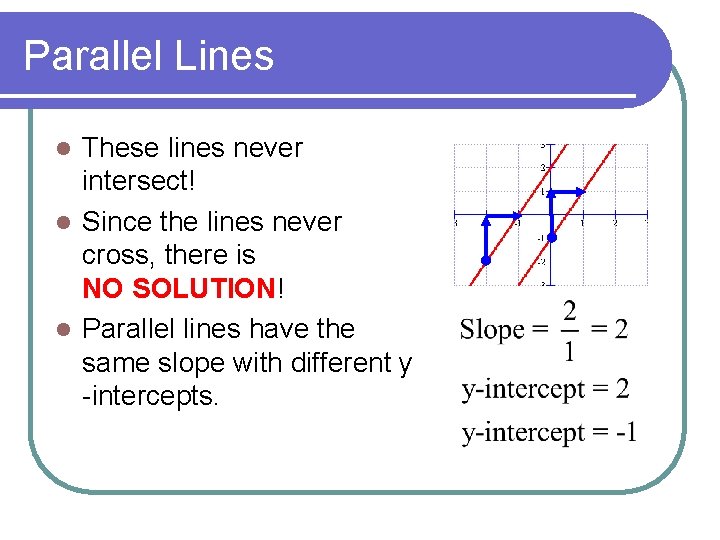 Parallel Lines These lines never intersect! l Since the lines never cross, there is