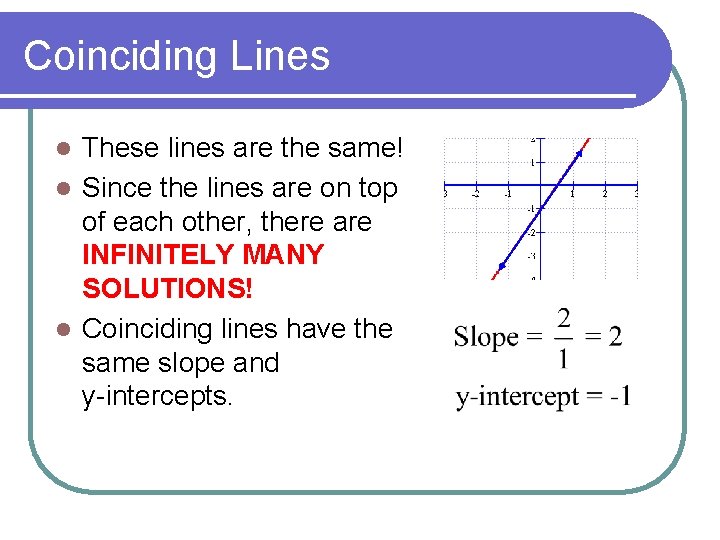 Coinciding Lines These lines are the same! l Since the lines are on top