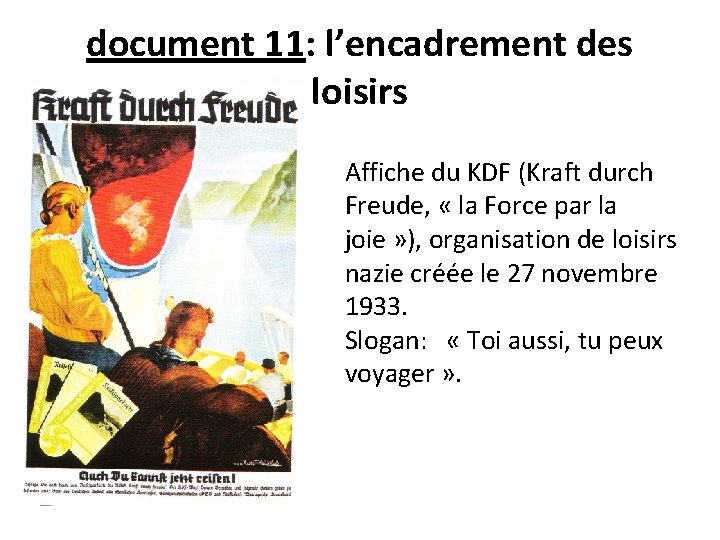 document 11: l’encadrement des loisirs Affiche du KDF (Kraft durch Freude, « la Force