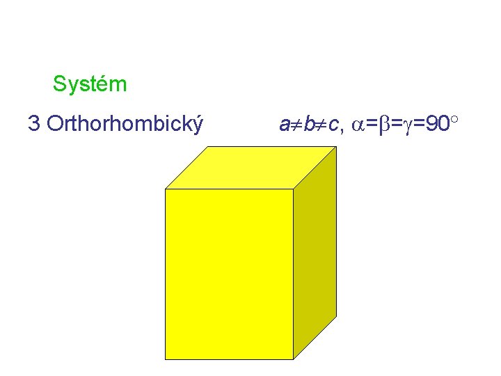 Systém 3 Orthorhombický a b c, = = =90 