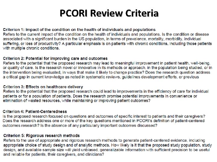 PCORI Review Criteria PCORI Review Criteria