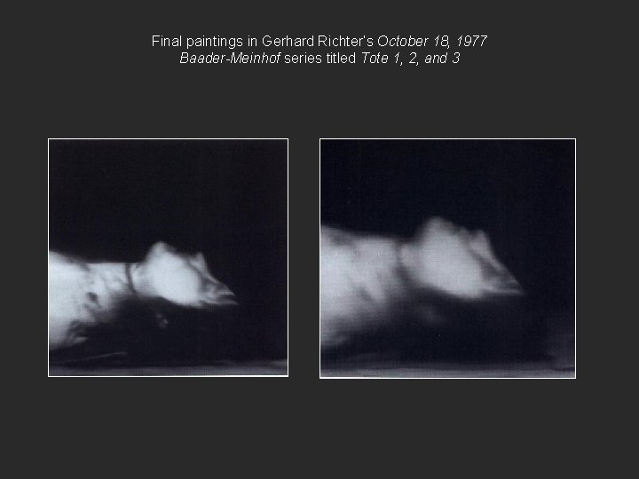 Final paintings in Gerhard Richter’s October 18, 1977 Baader-Meinhof series titled Tote 1, 2,