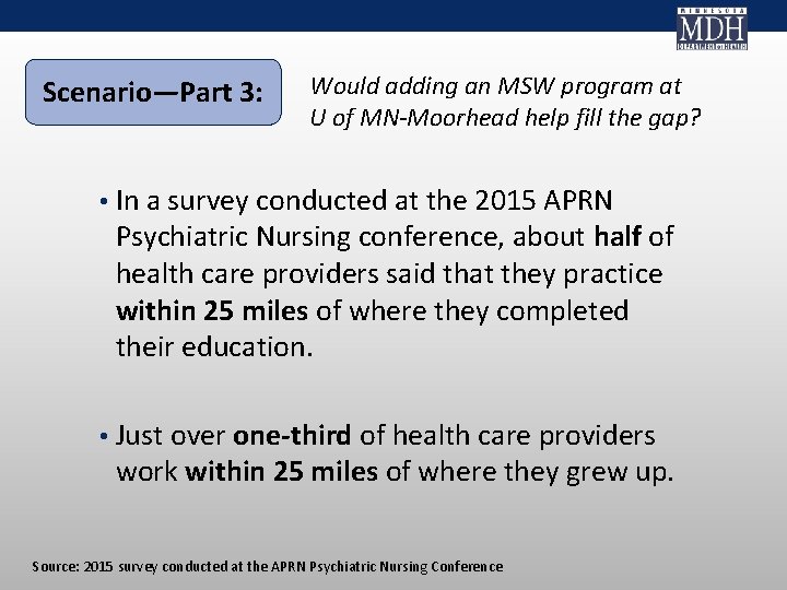 Scenario—Part 3: Would adding an MSW program at U of MN-Moorhead help fill the