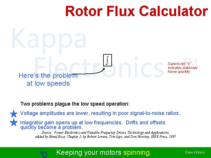 Rotor Flux Calculator Kappa Electronics Here’s the problem at low speeds TM Superscript “s”