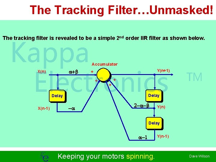 The Tracking Filter…Unmasked! Kappa Electronics The tracking filter is revealed to be a simple
