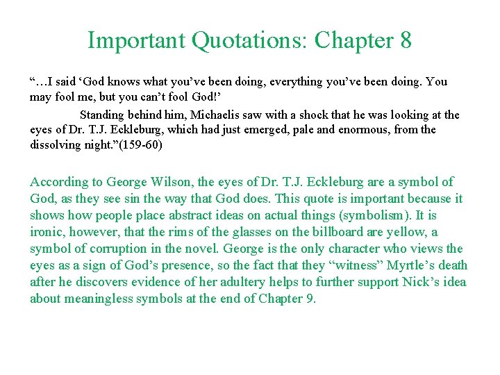symbols in the great gatsby chapter 9