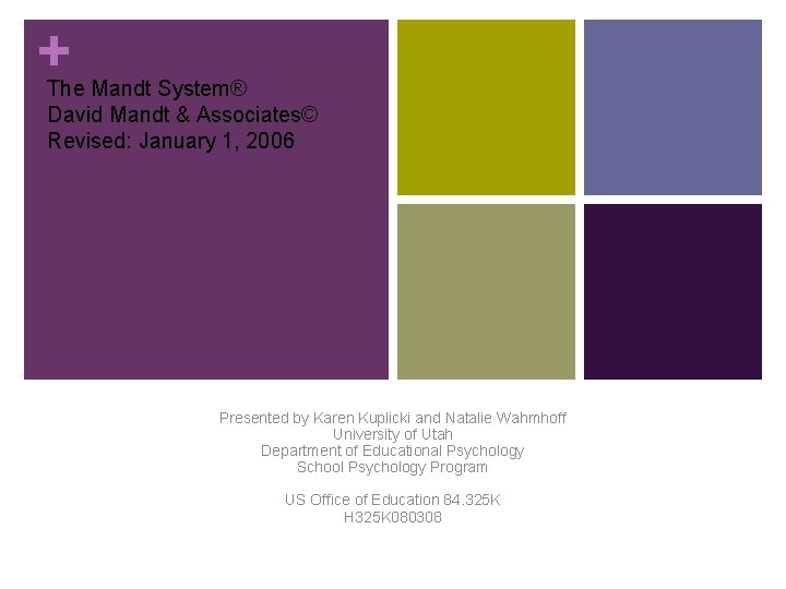 + The Mandt System® David Mandt & Associates© Revised: January 1, 2006 Presented by