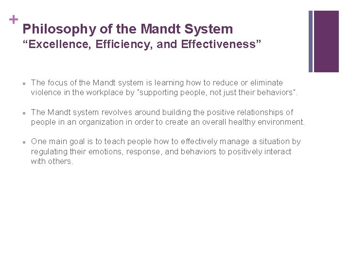 + Philosophy of the Mandt System “Excellence, Efficiency, and Effectiveness” n n n The