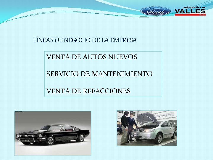 LÍNEAS DE NEGOCIO DE LA EMPRESA VENTA DE AUTOS NUEVOS SERVICIO DE MANTENIMIENTO VENTA