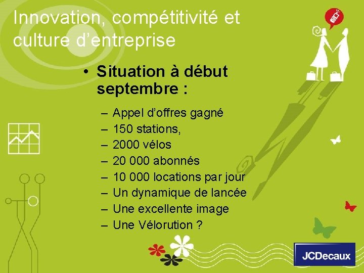 Innovation, compétitivité et culture d’entreprise • Situation à début septembre : – – –