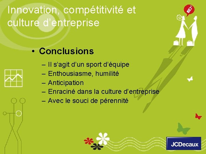 Innovation, compétitivité et culture d’entreprise • Conclusions – – – Il s’agit d’un sport