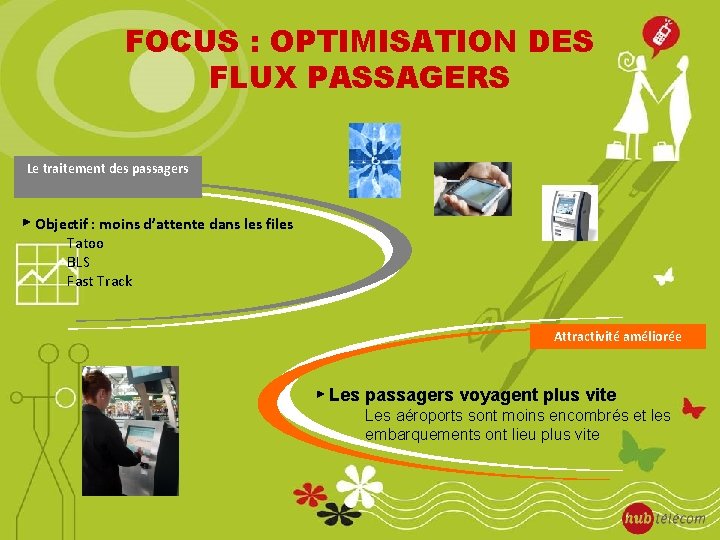 FOCUS : OPTIMISATION DES FLUX PASSAGERS Le traitement des passagers Objectif : moins d’attente