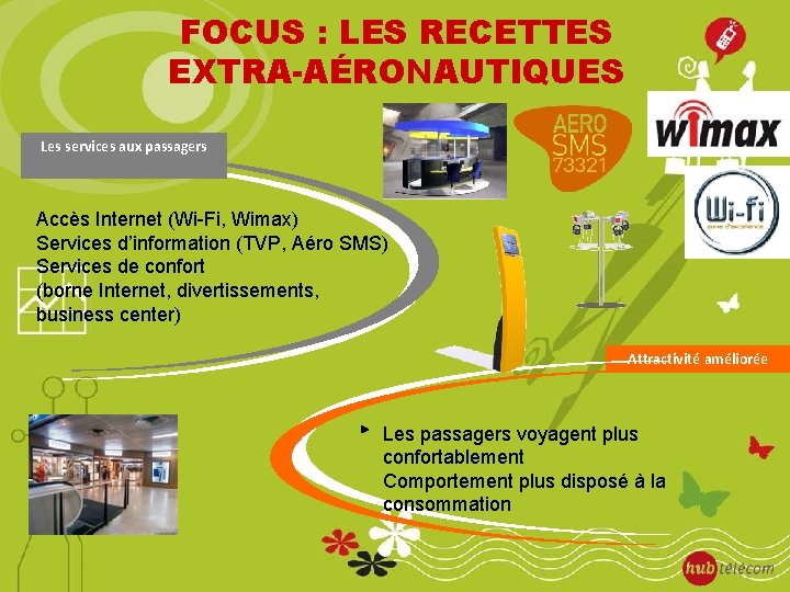 FOCUS : LES RECETTES EXTRA-AÉRONAUTIQUES Les services aux passagers Accès Internet (Wi-Fi, Wimax) Services