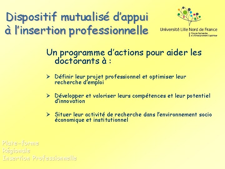 Dispositif mutualisé d’appui à l’insertion professionnelle Un programme d’actions pour aider les doctorants à