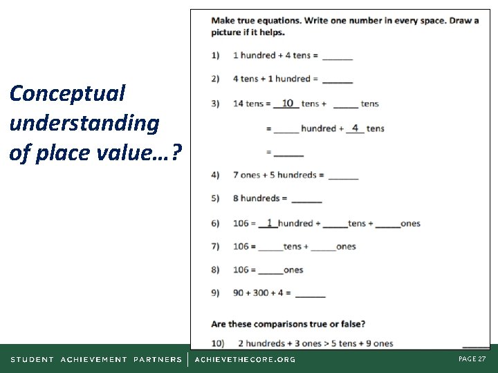 Conceptual understanding of place value…? PAGE 27 Conceptual understanding of place value…? PAGE 27