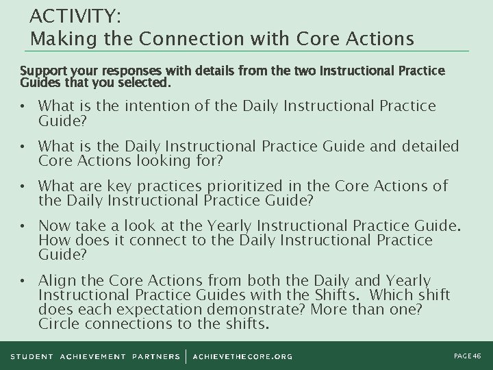 ACTIVITY: Making the Connection with Core Actions Support your responses with details from the ACTIVITY: Making the Connection with Core Actions Support your responses with details from the