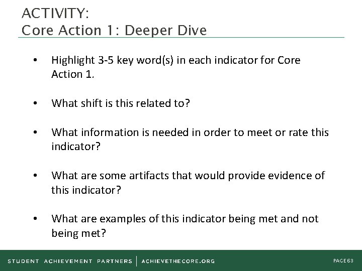 ACTIVITY: Core Action 1: Deeper Dive • Highlight 3 -5 key word(s) in each ACTIVITY: Core Action 1: Deeper Dive • Highlight 3 -5 key word(s) in each