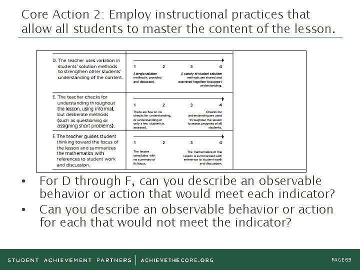 Core Action 2: Employ instructional practices that allow all students to master the content Core Action 2: Employ instructional practices that allow all students to master the content