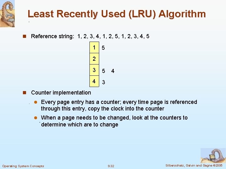 Least Recently Used (LRU) Algorithm n Reference string: 1, 2, 3, 4, 1, 2,