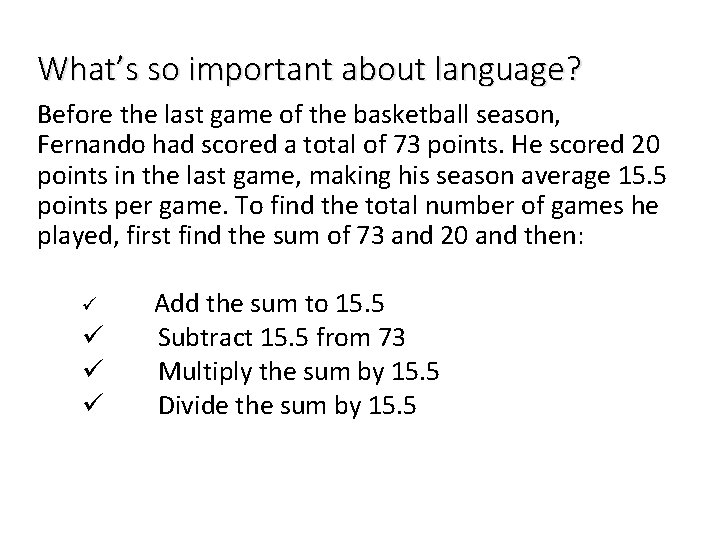 What’s so important about language? Before the last game of the basketball season, Fernando