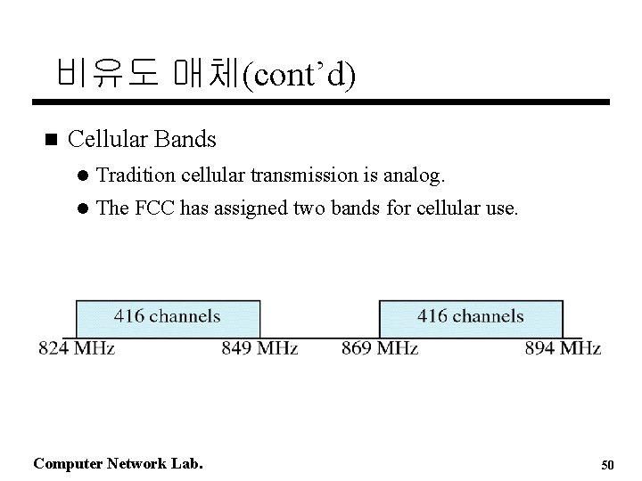 비유도 매체(cont’d) n Cellular Bands l Tradition cellular transmission is analog. l The FCC