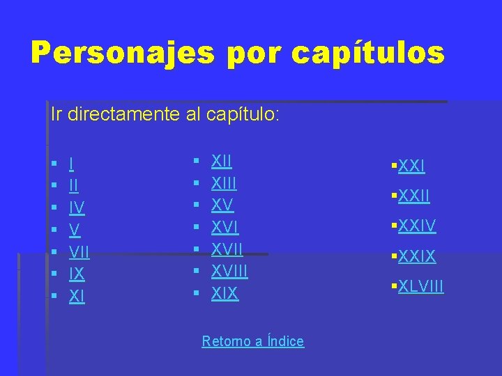 Personajes por capítulos Ir directamente al capítulo: § § § § I II IV