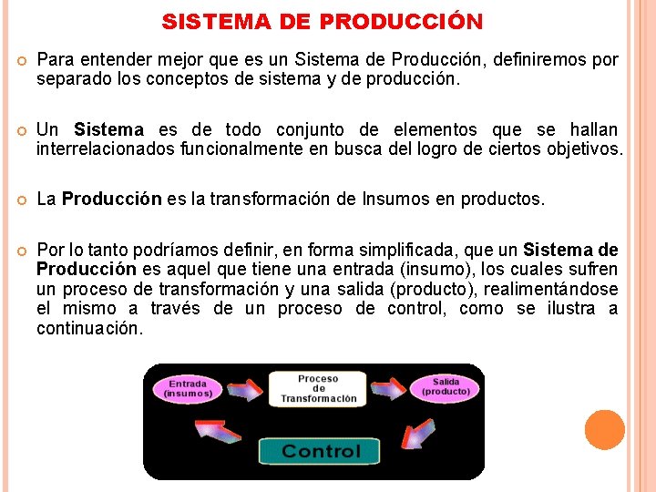 SISTEMA DE PRODUCCIÓN Para entender mejor que es un Sistema de Producción, definiremos por