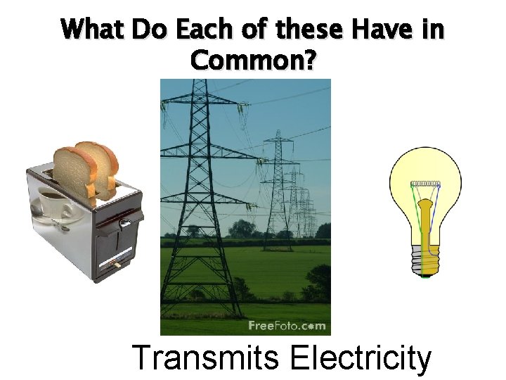 What Do Each of these Have in Common? Transmits Electricity 