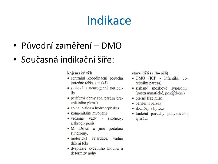 Indikace • Původní zaměření – DMO • Současná indikační šíře: 