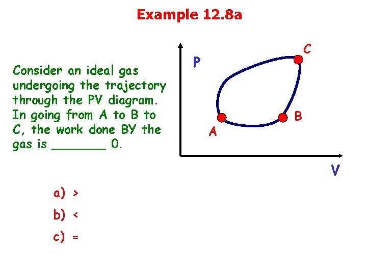 Example 12. 8 a Consider an ideal gas undergoing the trajectory through the PV