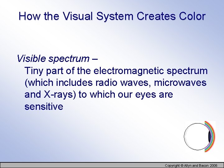 How the Visual System Creates Color Visible spectrum – Tiny part of the electromagnetic