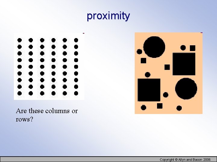 proximity Are these columns or rows? Copyright © Allyn and Bacon 2006 