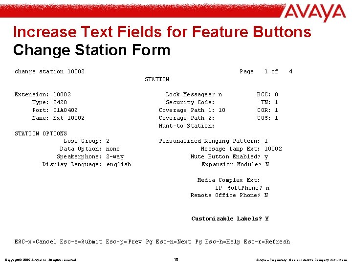 Increase Text Fields for Feature Buttons Change Station Form change station 10002 Page 1