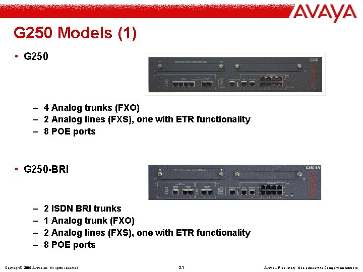 G 250 Models (1) • G 250 – 4 Analog trunks (FXO) – 2