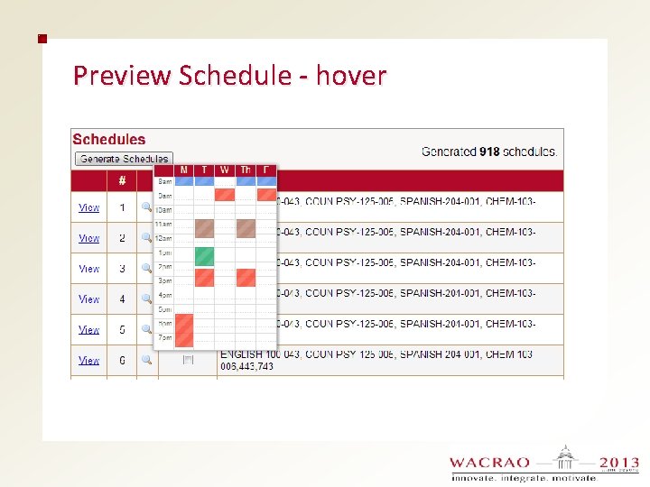 Preview Schedule - hover 