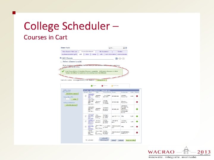 College Scheduler – Courses in Cart 