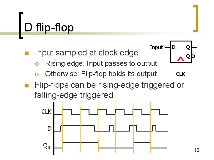 D flip-flop n Input sampled at clock edge ¡ ¡ n Input Rising edge: