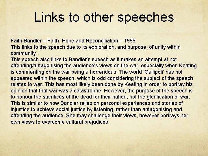 Links to other speeches Faith Bandler – Faith, Hope and Reconciliation – 1999 This