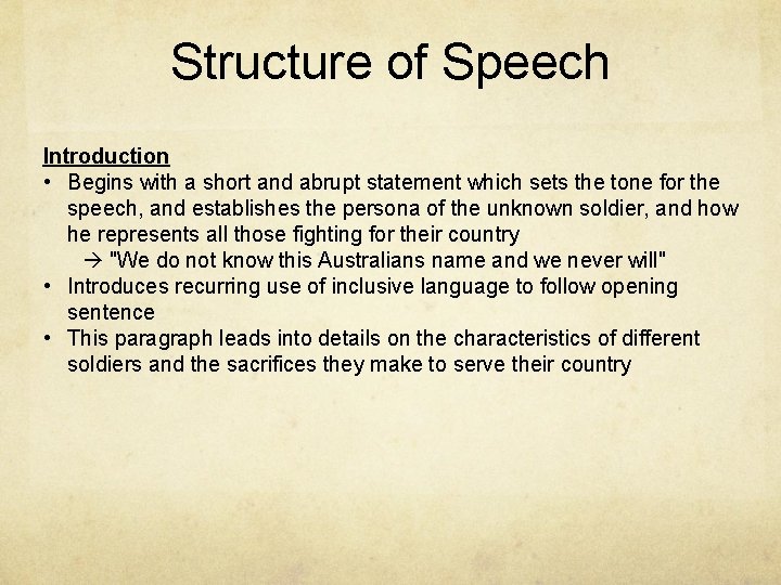 Structure of Speech Introduction • Begins with a short and abrupt statement which sets