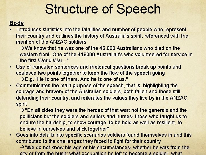 Structure of Speech Body • introduces statistics into the fatalities and number of people