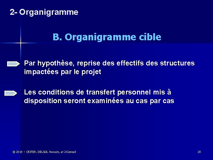 2 - Organigramme B. Organigramme cible Par hypothèse, reprise des effectifs des structures impactées