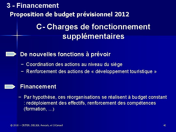 3 - Financement 3 – Financement Proposition de budget prévisionnel 2012 C- Charges de