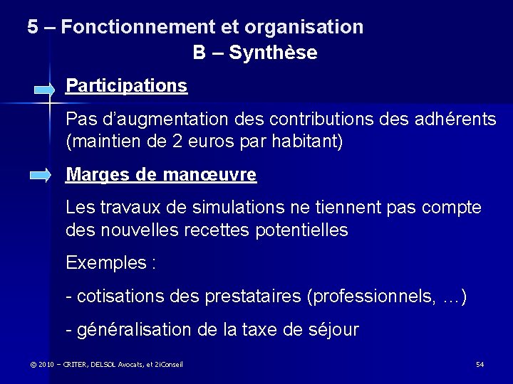 5 – Fonctionnement et organisation 5 - Fonctionnement et organisation B – Synthèse Participations