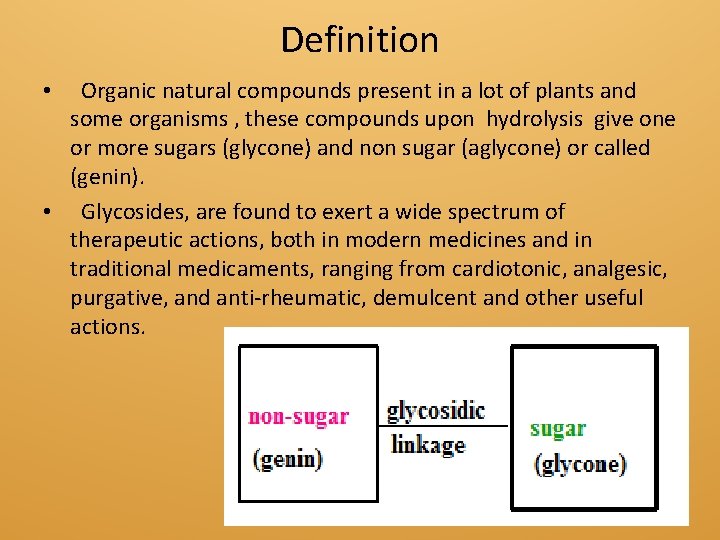 Definition Organic natural compounds present in a lot of plants and some organisms ,